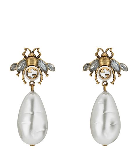 gucci bee earrings with pearls|gucci amethyst earrings.